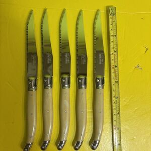 Laguiole France Set of 5 Steak Knives 5" Stainless Ivory Handle Bee Full Tang